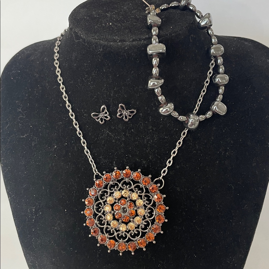 Silver And Orange Jewelry Set727